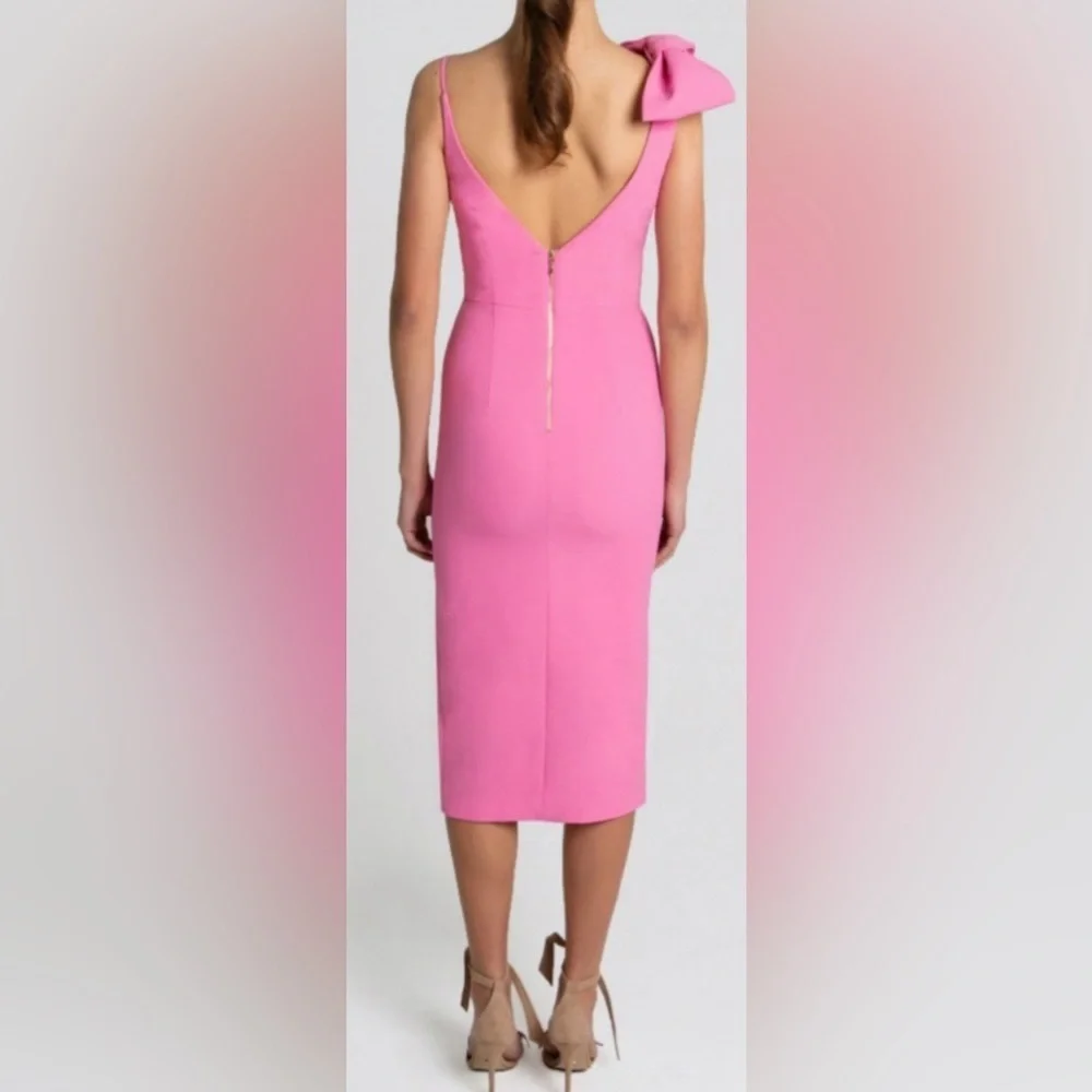 NWT Rebecca Vallance Love One Bow Shoulder Dress Pink 4